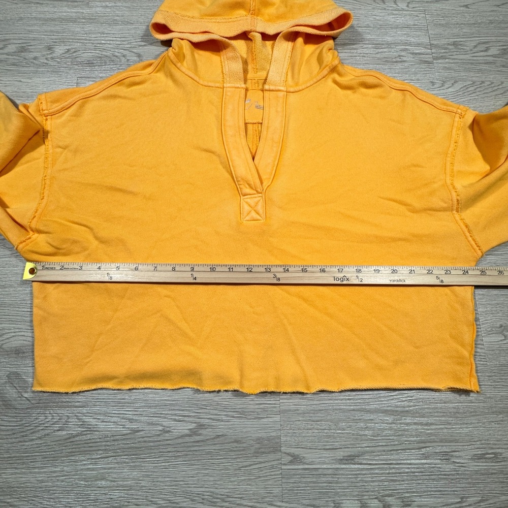 Aerie Womens Hoodie Sweatshirt Yellow Orange Size L Cropped V-Neck Raw Hem - Picture 5 of 7